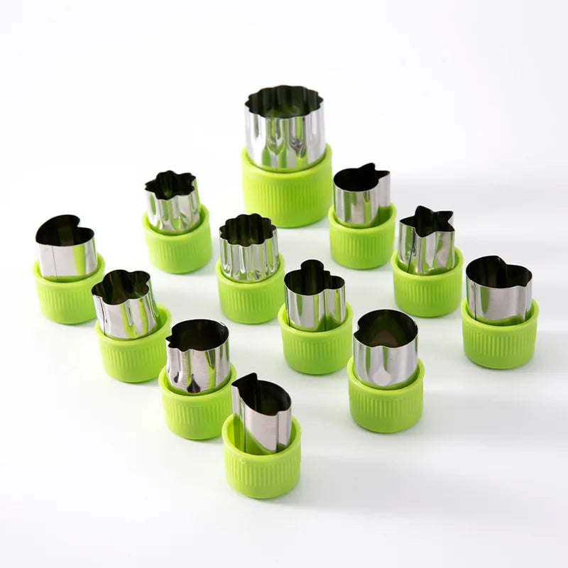 12 Pcs Vegetable Cutter Shapes Sets Mini Size Cutters Fruit Cutters Kids Food Cutters Pastry Stamps Mold Biscuits Peaceful Pleasures Health and Wellness Green