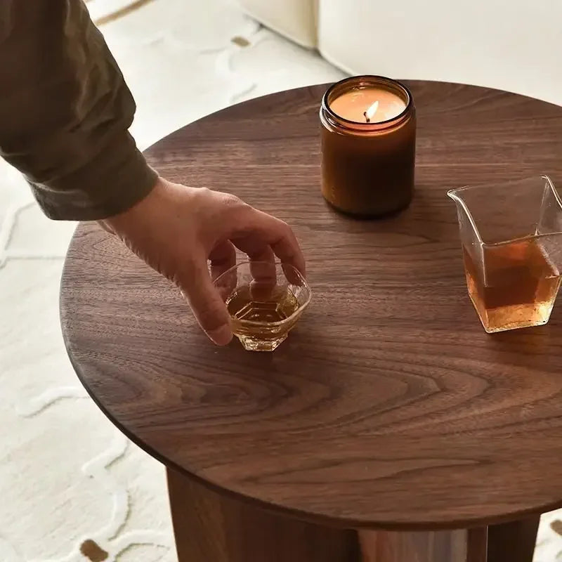 Nordic Round Coffee Table Solid Wood Sofa Side Table Black Walnut Bedside Desk Minimalist Living Room Furniture for Small Spaces Peaceful Pleasures Health and Wellness