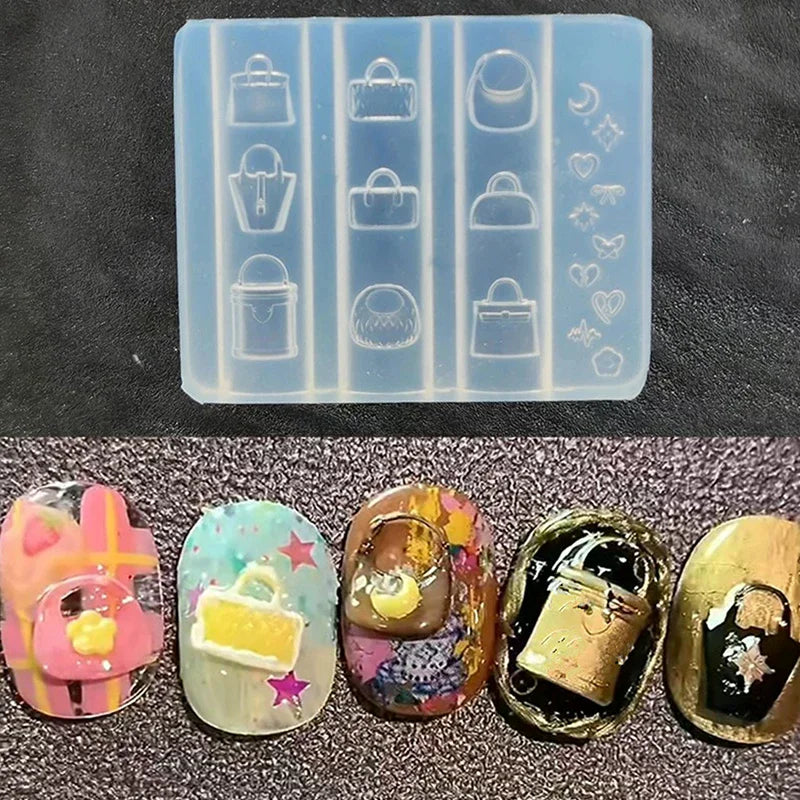 1 Pcs 3D Cute Cartoon Bag Shape Nail Art Decoration Mold Diy Silicone Transparent Nail Art Templates Nail Mold Nail Charms Gift Peaceful Pleasures Health and Wellness