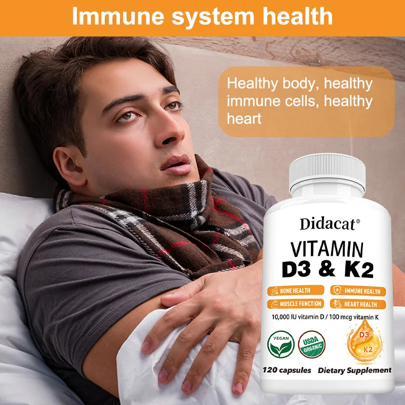 Vitamin D3 + K2 Supplement – Bone & Immune Support | 120 Caps
