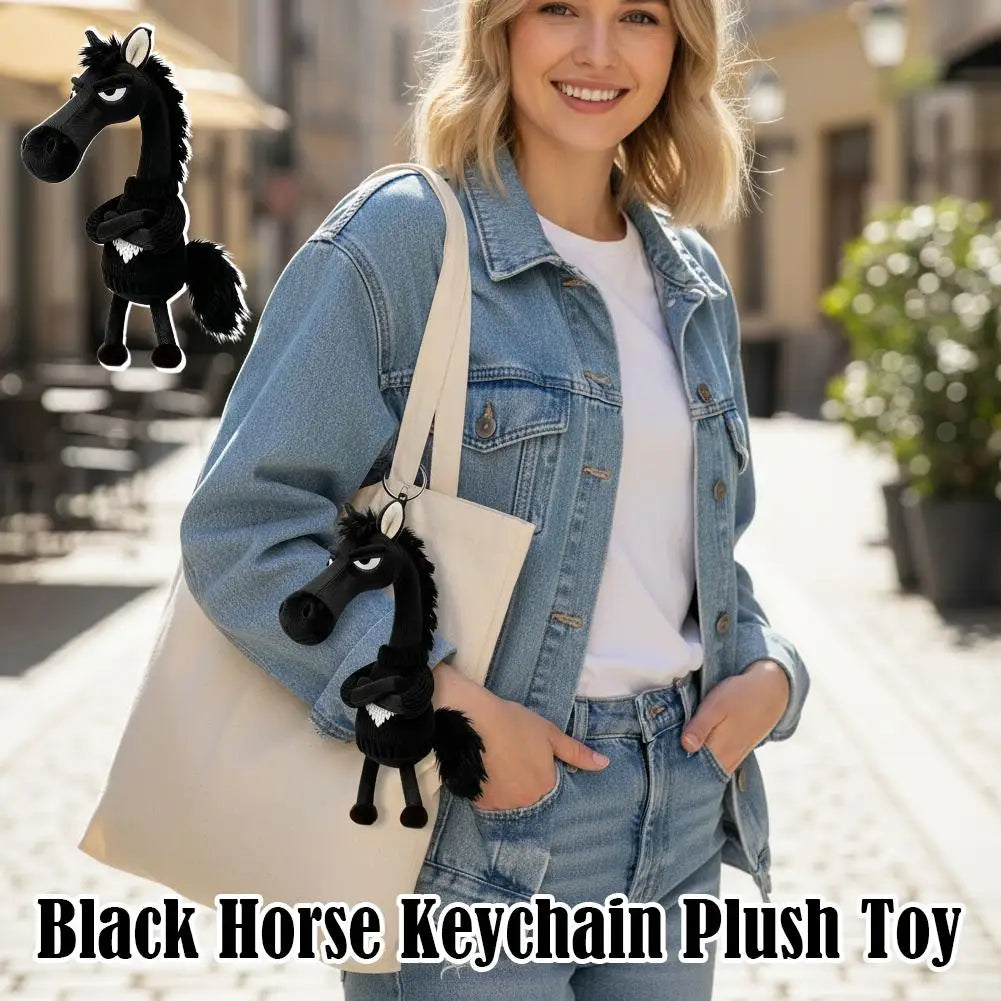 Cool Black Horse Plush Toy Wearing Sweater 2026 Mascot Key Chain