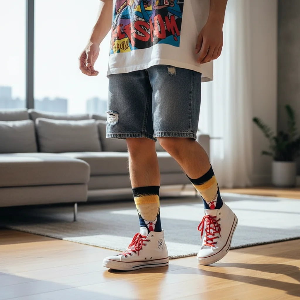 Funny and Funny Presidential Socks With 3D Fake Hair Round Neck Socks for Men's Street Clothing Hip Hop Socks Peaceful Pleasures Health and Wellness