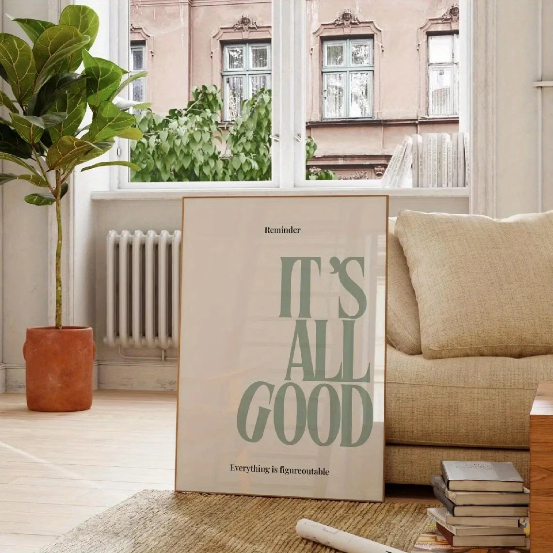 Sage Green "It Is All Good" Quote Canvas Wall Art Print