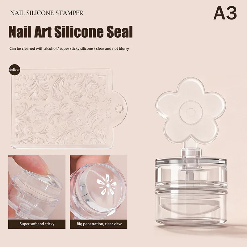 Transparent Nail Stamper With Scraper Heart Flowers Shaped Jelly Silicone Head Stamp For French Nails Printing Peaceful Pleasures Health and Wellness A3