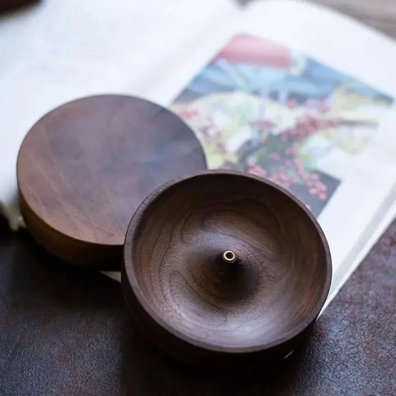 Black Walnut Wood Incense Burner Tray | Handmade Round Holder