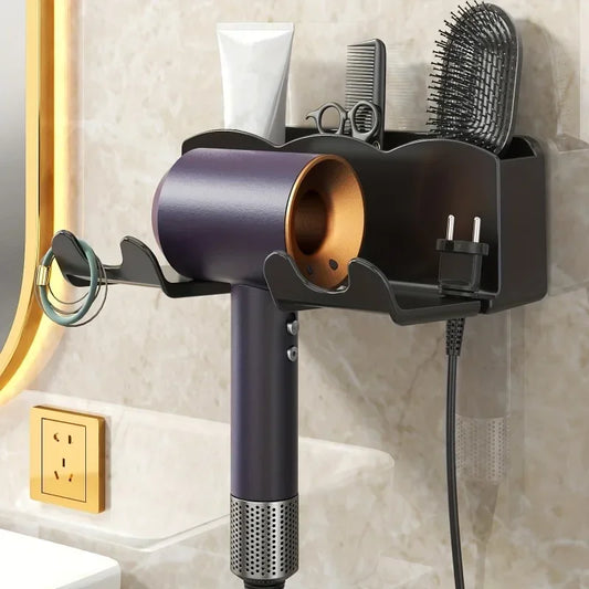 Wall Mounted Hair Dryer Holder – No-Drill 2-in-1 Storage Rack Hair Dryer Holder Oasis Select
