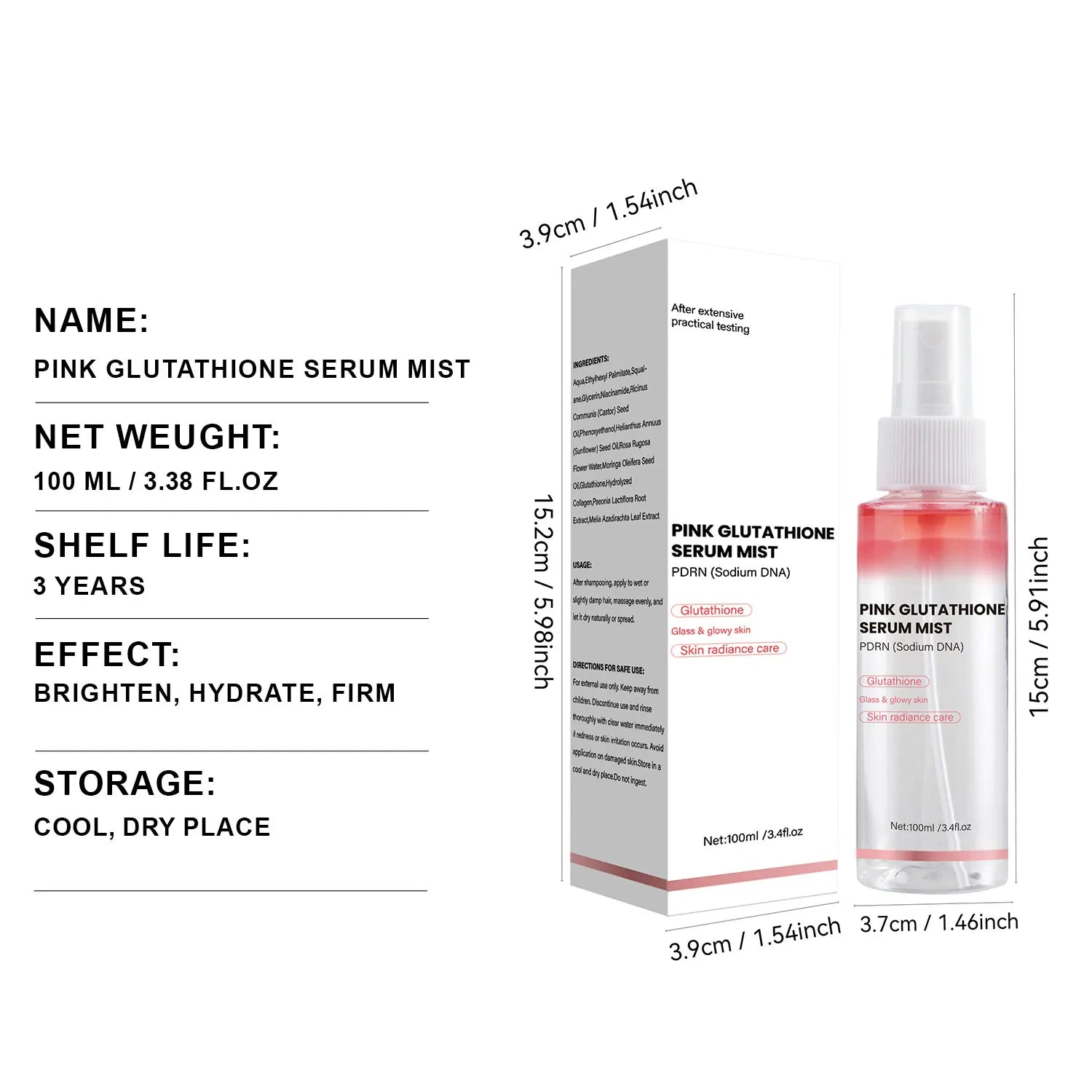 Pink Glutathione Serum Spray, Glow Serum Mist for Moisturizer, Soothing and Firming, Uneven skin tone,Salmon PDRN & Niacinamide Peaceful Pleasures Health and Wellness