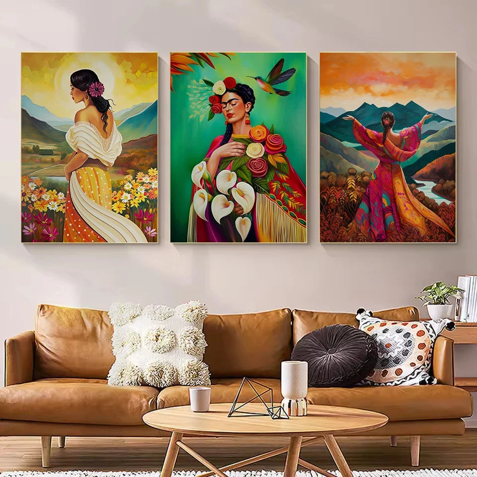 Boho Latina Hummingbird Mexico Folk Art Canvas Wall Print Canvas Wall Print Peaceful Pleasures Health and Wellness