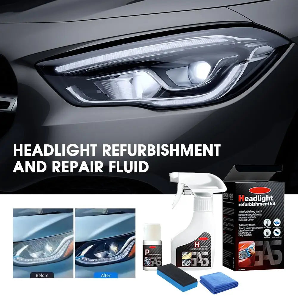 Car headlight refurbishing repair solution Refurbishes Yellowed Headlights Yellowing-free, non-abrasive, atomized cleaning agent Peaceful Pleasures Health and Wellness