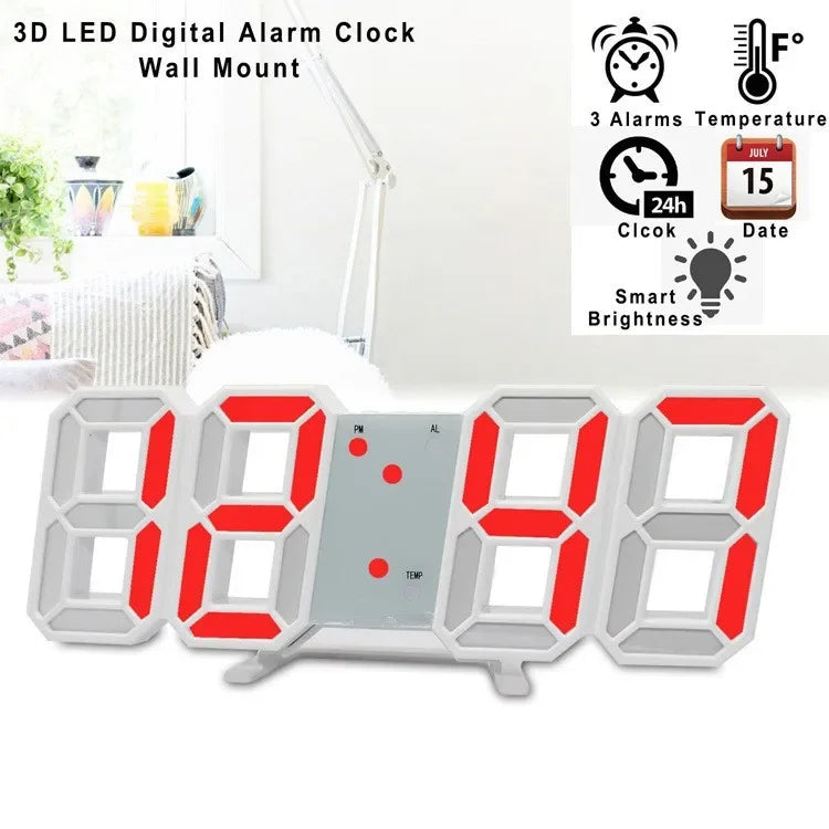 Digital Wall Clock Desk Watches Electronic Alarm Modern Home Decoration for Bedroom Decor Interior Led Table Clocks Living Room Peaceful Pleasures Health and Wellness Red 1pcs