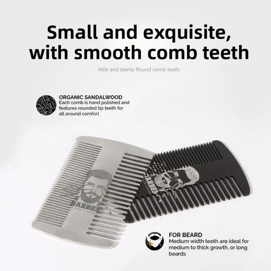 Stainless Steel Double Sided Beard Comb for Men Travel Pocket Hair Styling Mustache Grooming Tool with Fringe Smoothing Design Peaceful Pleasures Health and Wellness