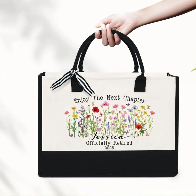 Retirement Tote & Makeup Bag Set Gift for Women | Black & White Gift Tote Bag Set Peaceful Pleasures Health and Wellness