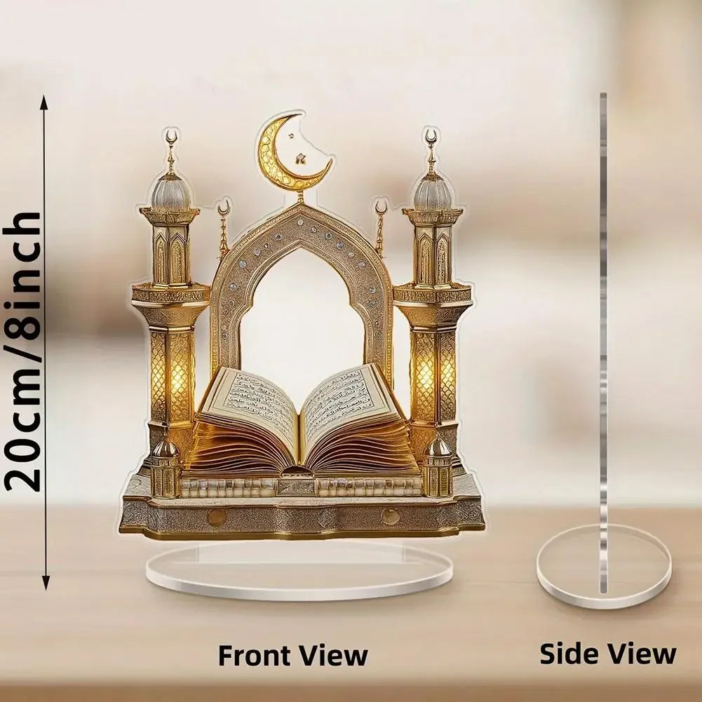 1pc 2D Quran Acrylic Desktop Decor - Ramadan Moon Star Design, Eid Al-Fitr Home Ornament, Muslim Festival Decoration Gift Peaceful Pleasures Health and Wellness