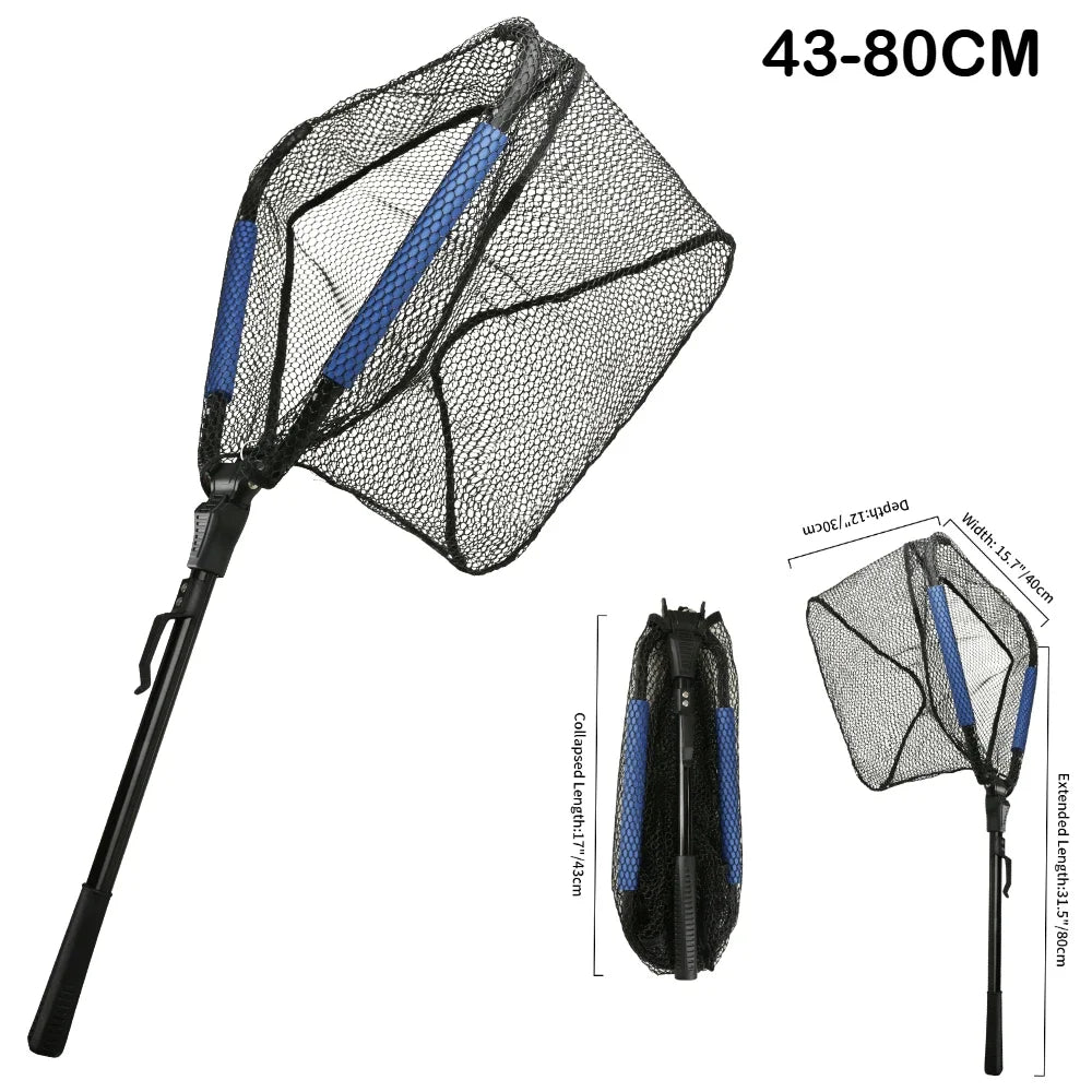 Triangle Fishing Landing Net with Telescoping Pole Handle Easy Catching or Releasing Fishing Net for Fly Trout Carp Course Sea Peaceful Pleasures Health and Wellness 43-80CM
