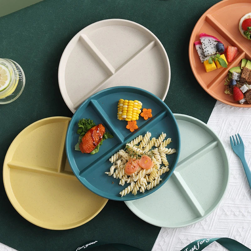 Three-Grid Eco-Friendly Wheat Straw Divided Plate Fruit Salad Food Tray Dinner Plate Compartment Plate Kitchen Dinnerware Plates Peaceful Pleasures Health and Wellness