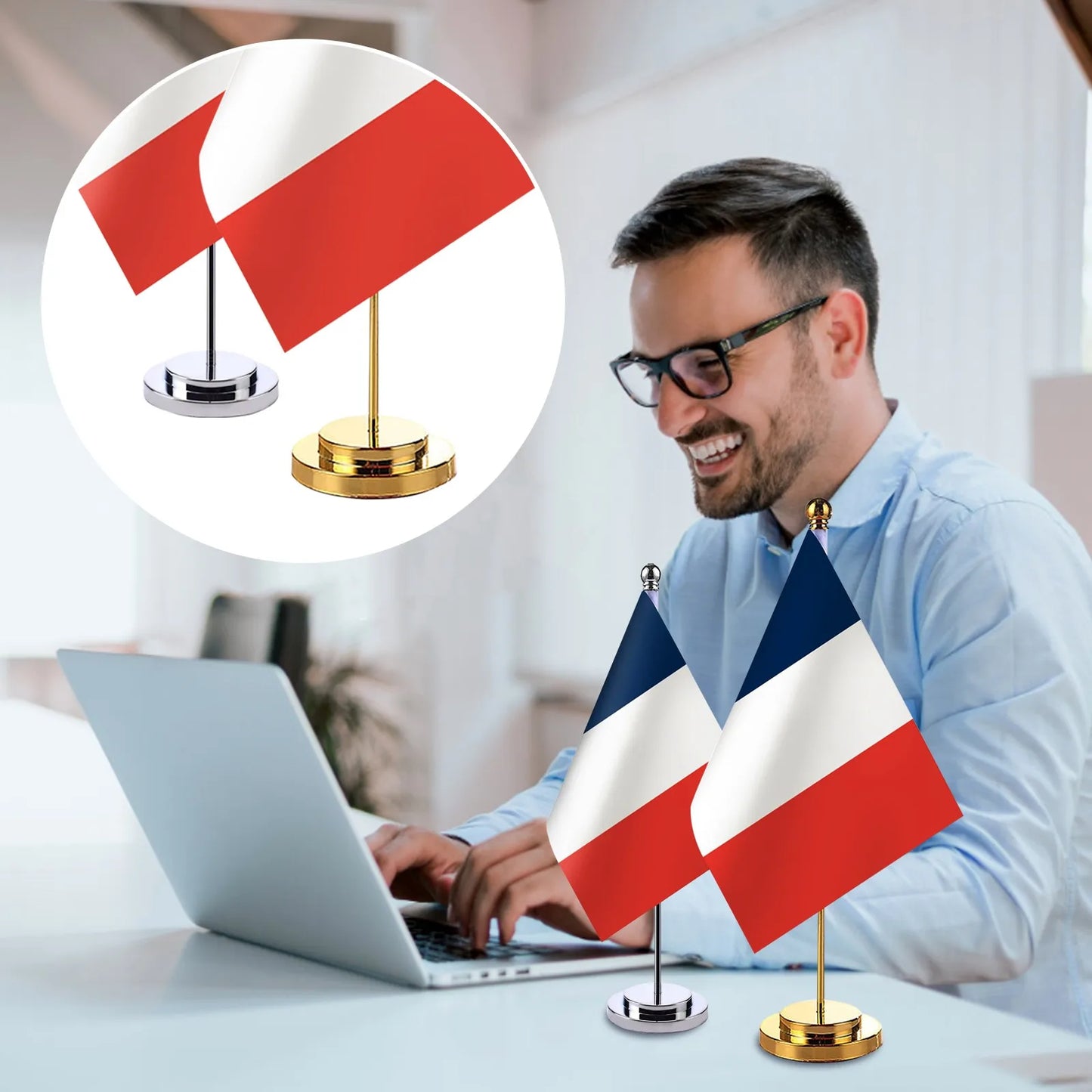France Table Flag with Stand | 14x21cm Desktop Desk Flag