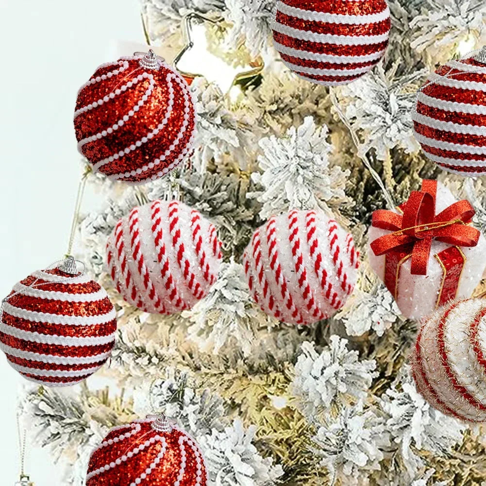 6 Red & White Foam Christmas Ball Ornaments 8cm | 6-Pack