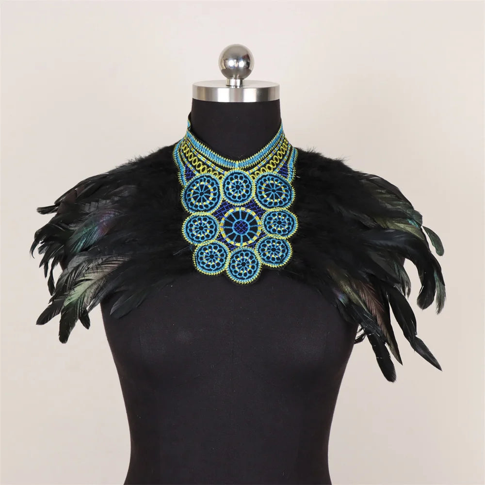Vintage Punk Goth Feather Collar Shoulder Women Lace Bolero Jacket