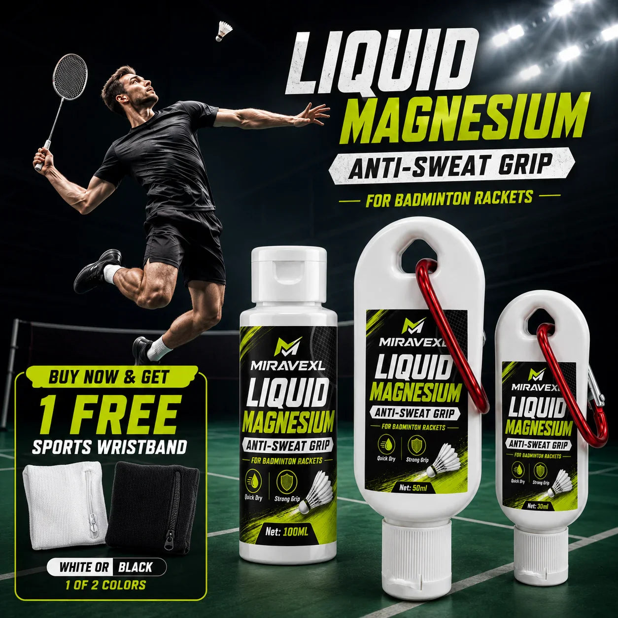 MIRAVEXL Liquid Grip Enhancer for Badminton + Free Wristband