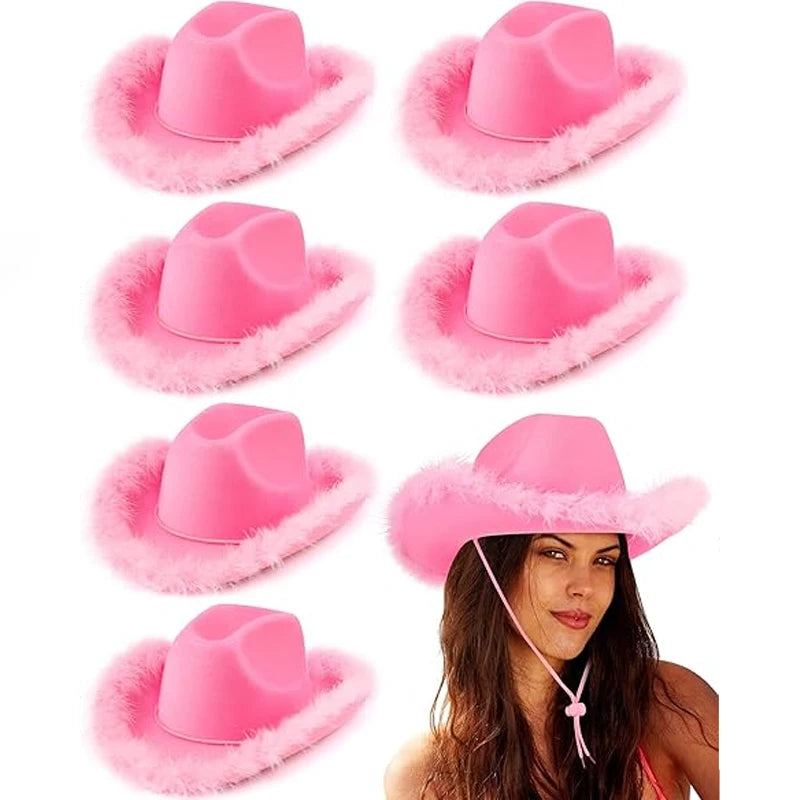 6-Pack Fluffy Cowgirl Hats – Bachelorette & Bridal Party Set Costume Party Hat Peaceful Pleasures Health and Wellness pink 40x30cm