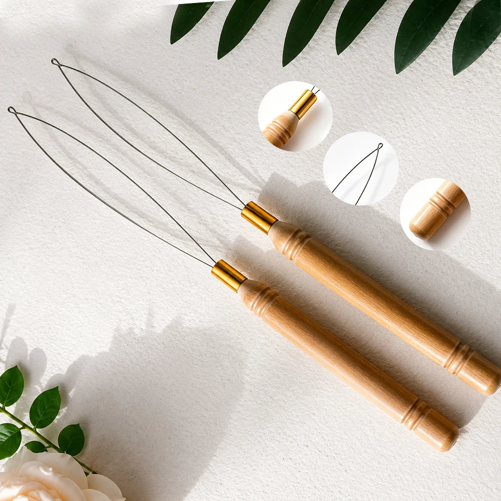 Wooden Crochet Hook Loop Threader for Hair Extensions & Braids