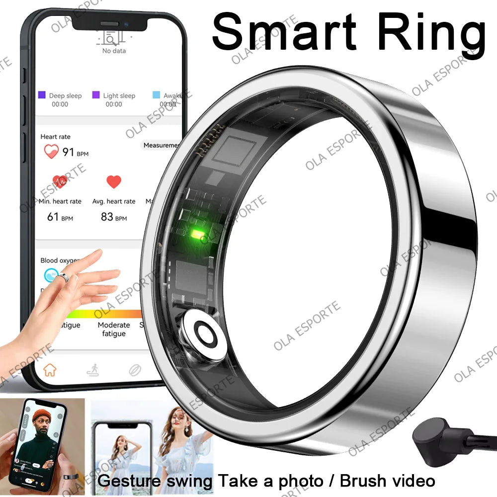 2026 New Smart Ring Heart Rate Blood Pressure Sleep Monitoring Motion Tracking IP68 Waterproof Men Women Smart Ring Holiday Gift Peaceful Pleasures Health and Wellness Silver 13
