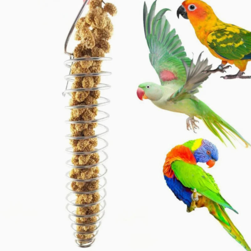Multi-Purpose Stainless Steel Bird Feeding Rack Spiral Portable Parrot Foraging Bite Resistant Birds Feeder Wildlife Peaceful Pleasures Health and Wellness