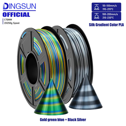 Silk PLA Filament 1.75mm Gradient Color – 250g/500g/1kg Spools 3D Printer Filament Peaceful Pleasures Health and Wellness 2-Roll Combo Pack