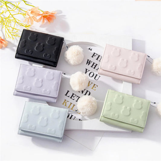 Sweet Short Ladies Wallet Rabbit Three-Fold Large Capacity Short Purse Gift for Girls Ladies Women Peaceful Pleasures Health and Wellness