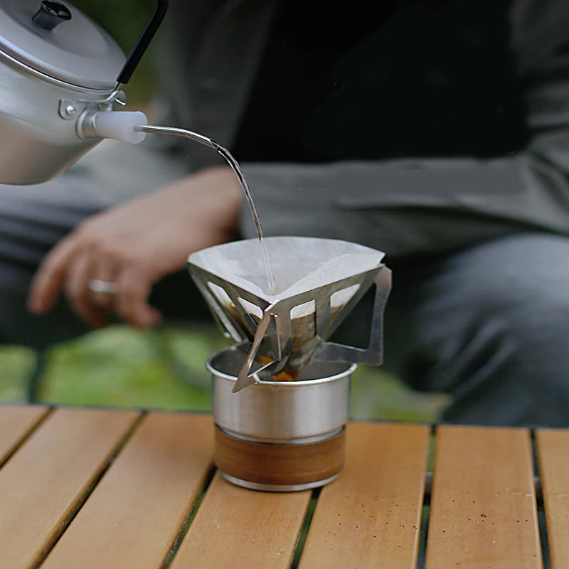 Coffee Drip Stand Portable Outdoor Camping Stainless Steel Folding Funnel Filter Cup Coffee Stove Coffee Grounds Filter Peaceful Pleasures Health and Wellness