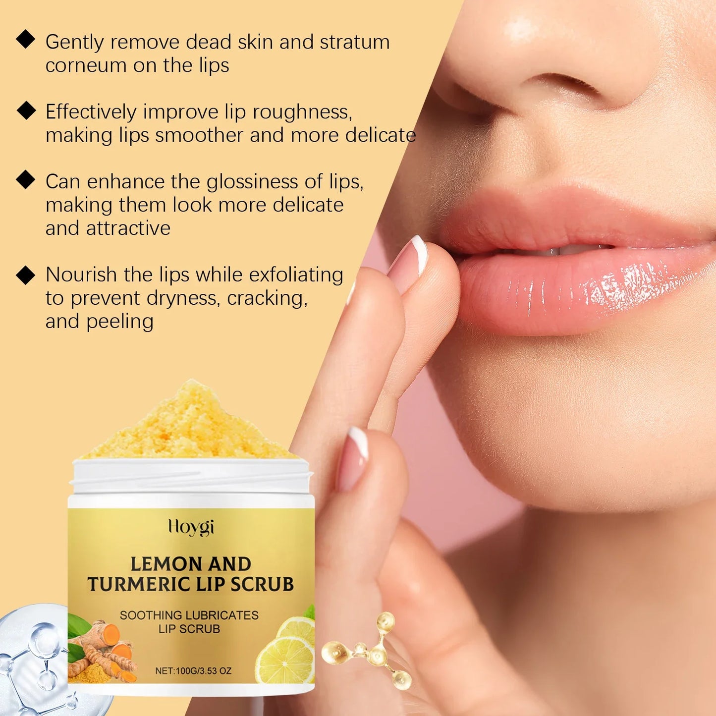 Hoygi Turmeric Lemon Lip Scrub – Exfoliate & Brighten Lips