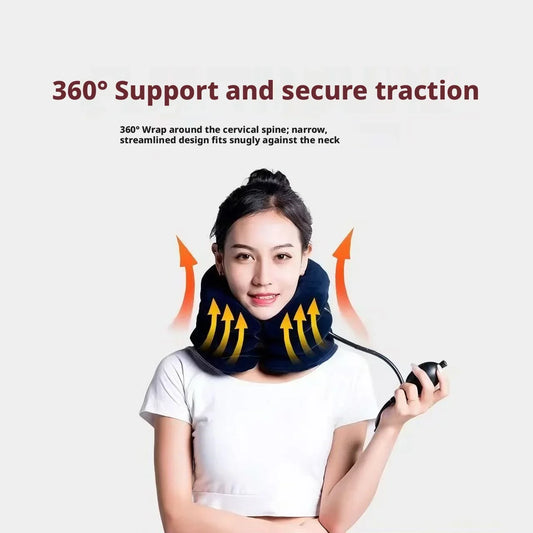 Inflatable Neck Traction Pillow 360° Cervical Support Device Portable Air Pump Neck Stretcher for Pain Relief Home Use Two Color Peaceful Pleasures Health and Wellness