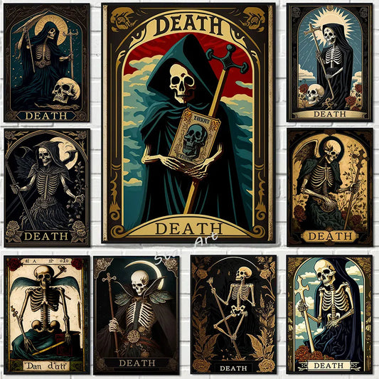 Death Tarot Card Skull Wizard Canvas Wall Art | Gothic Decor Gothic Canvas Print Peaceful Pleasures Health and Wellness