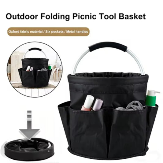 Oxford Cloth Portable Foldable Hand-held Storage Basket Outdoor Large Capacity Picnic Basket Clean Supplies Storage Bag Toolkit Peaceful Pleasures Health and Wellness