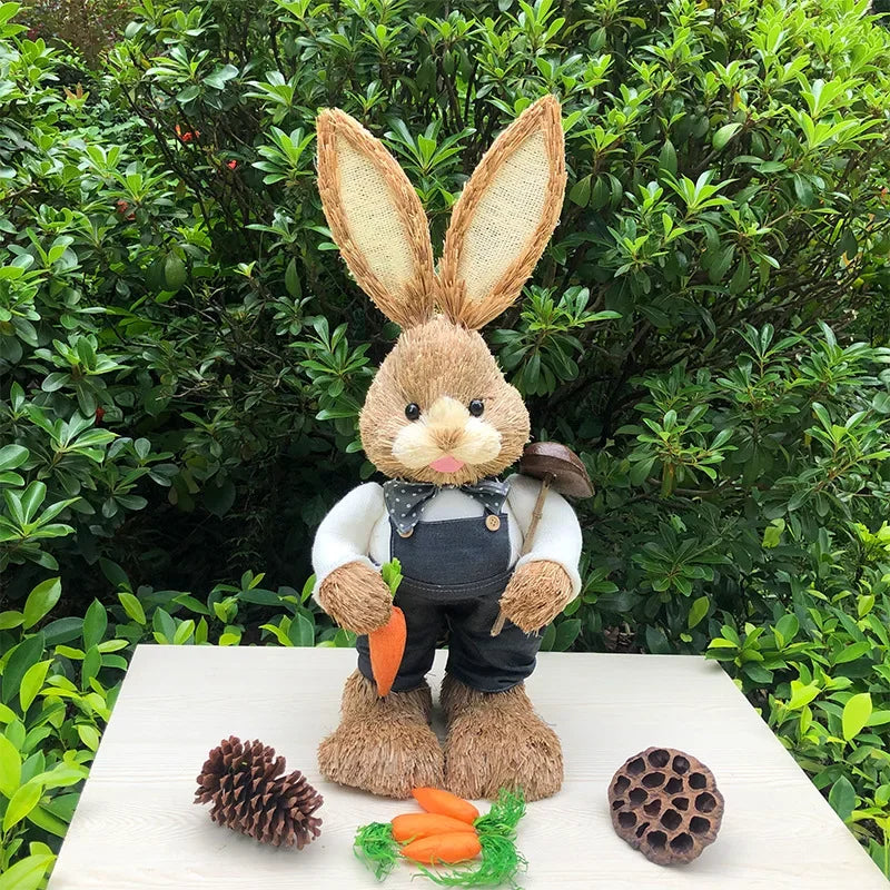 35cm Handmade Straw Easter Bunny Rustic Desktop Decoration