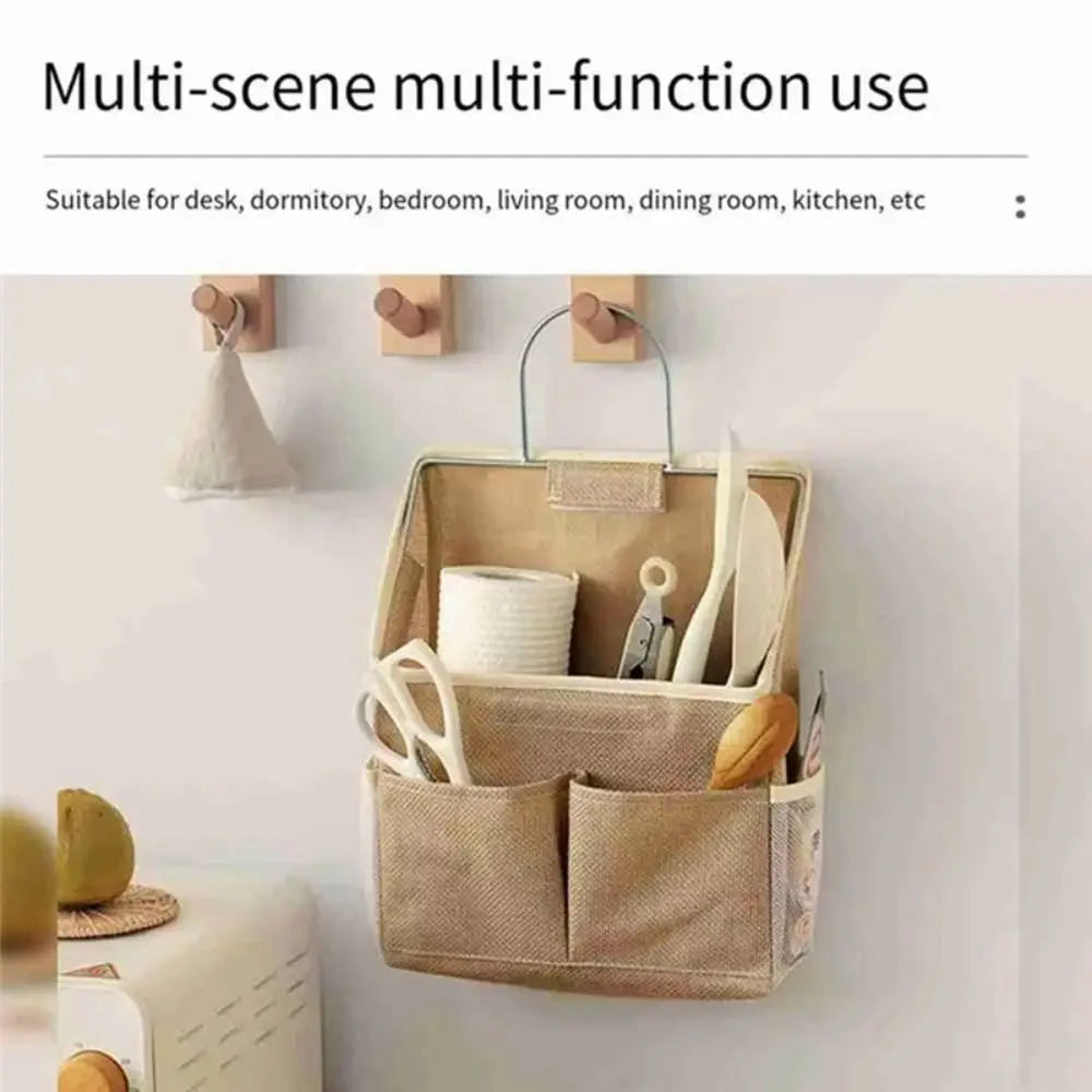 Hanging Storage Bag with Pockets | Cotton Linen Wall Organizer
