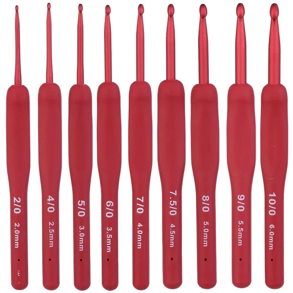 9PCS Red Crochet Hook Ergonomic Handle for Arthritic Hands Extra Long Knitting Needles for Beginners and Crocheting Yarn Tool Peaceful Pleasures Health and Wellness