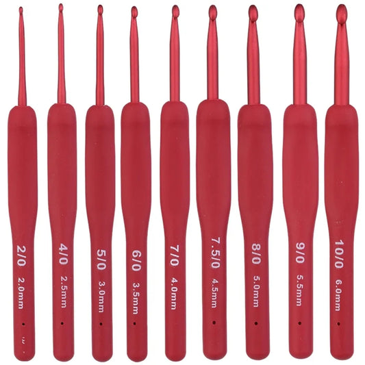 9PCS Red Crochet Hook Ergonomic Handle for Arthritic Hands Extra Long Knitting Needles for Beginners and Crocheting Yarn Tool Peaceful Pleasures Health and Wellness