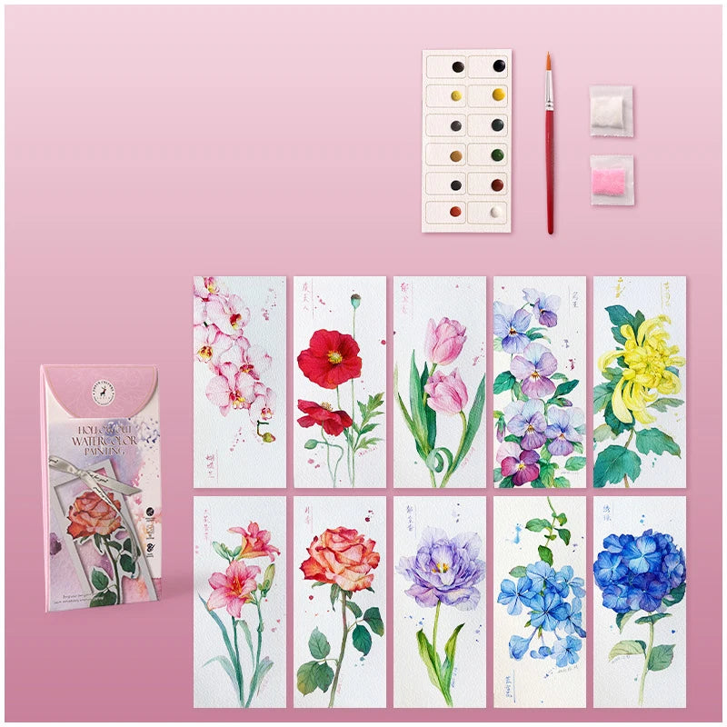 10 Sheets Watercolor Bookmark Painting DIY Paper Handmade Portable