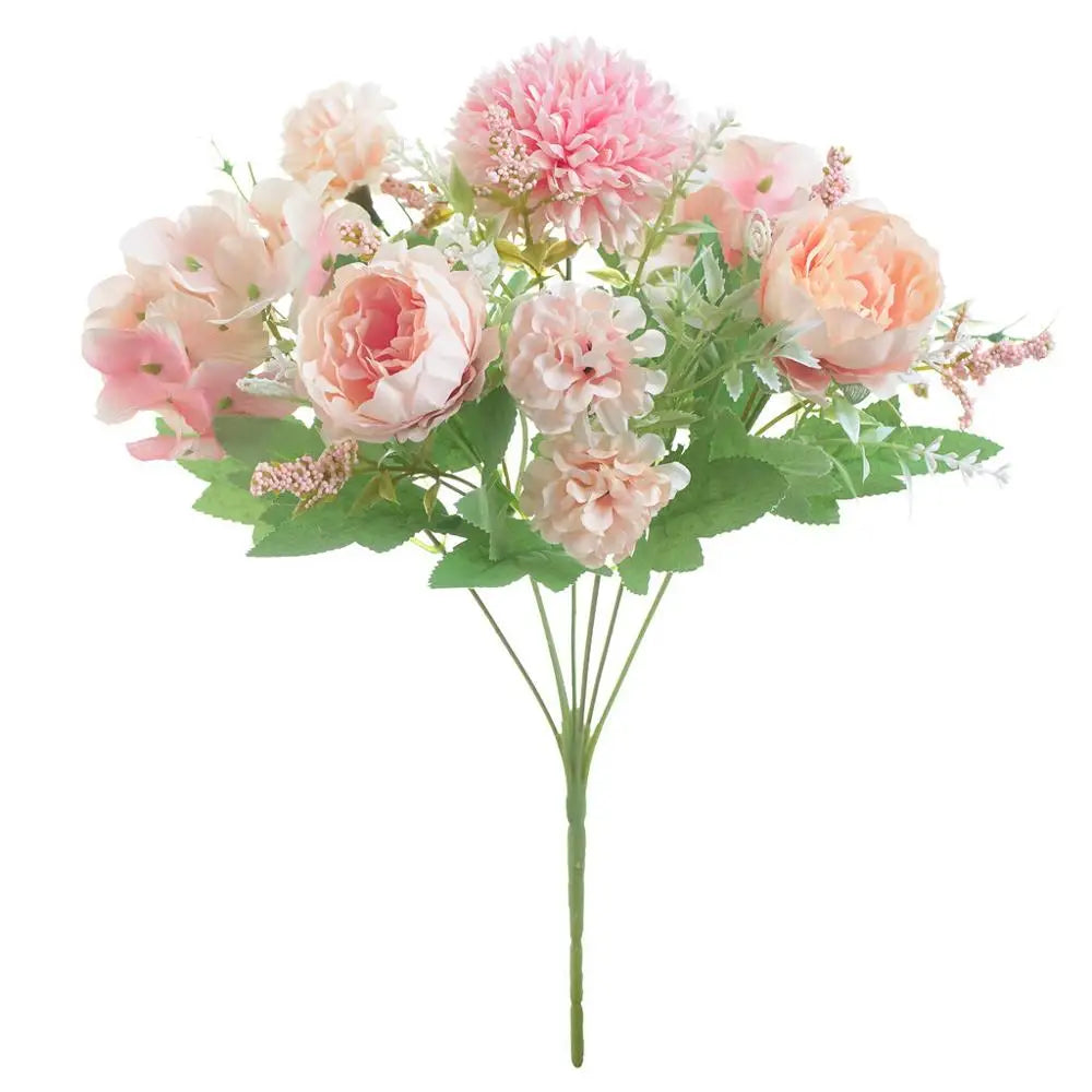 Silk Peony & Hydrangea Artificial Flower Bouquet – Wedding Décor