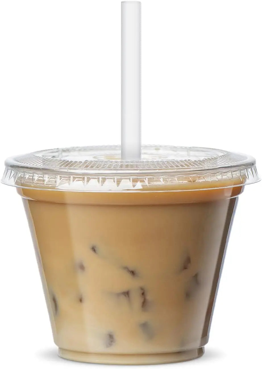 9oz or 270ml Clear Plastic Cups with Lids Disposable Cups with Flat Lids Ideal for Ice Cream,Cold Drinks Fruits Snacks Container Peaceful Pleasures Health and Wellness Flat Straws 50pcs