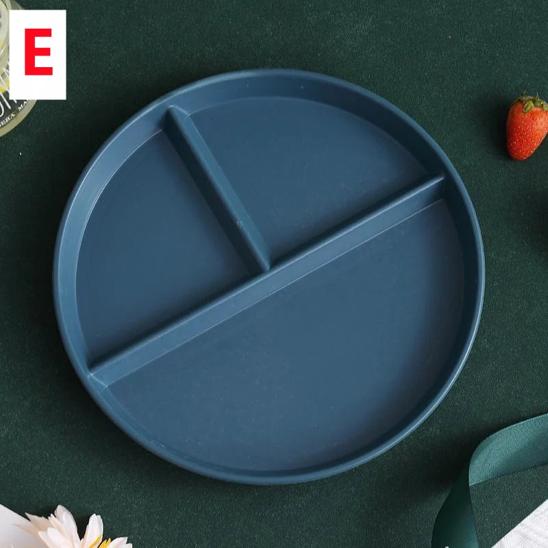 Three-Grid Eco-Friendly Wheat Straw Divided Plate Fruit Salad Food Tray Dinner Plate Compartment Plate Kitchen Dinnerware Plates Peaceful Pleasures Health and Wellness E 22cm