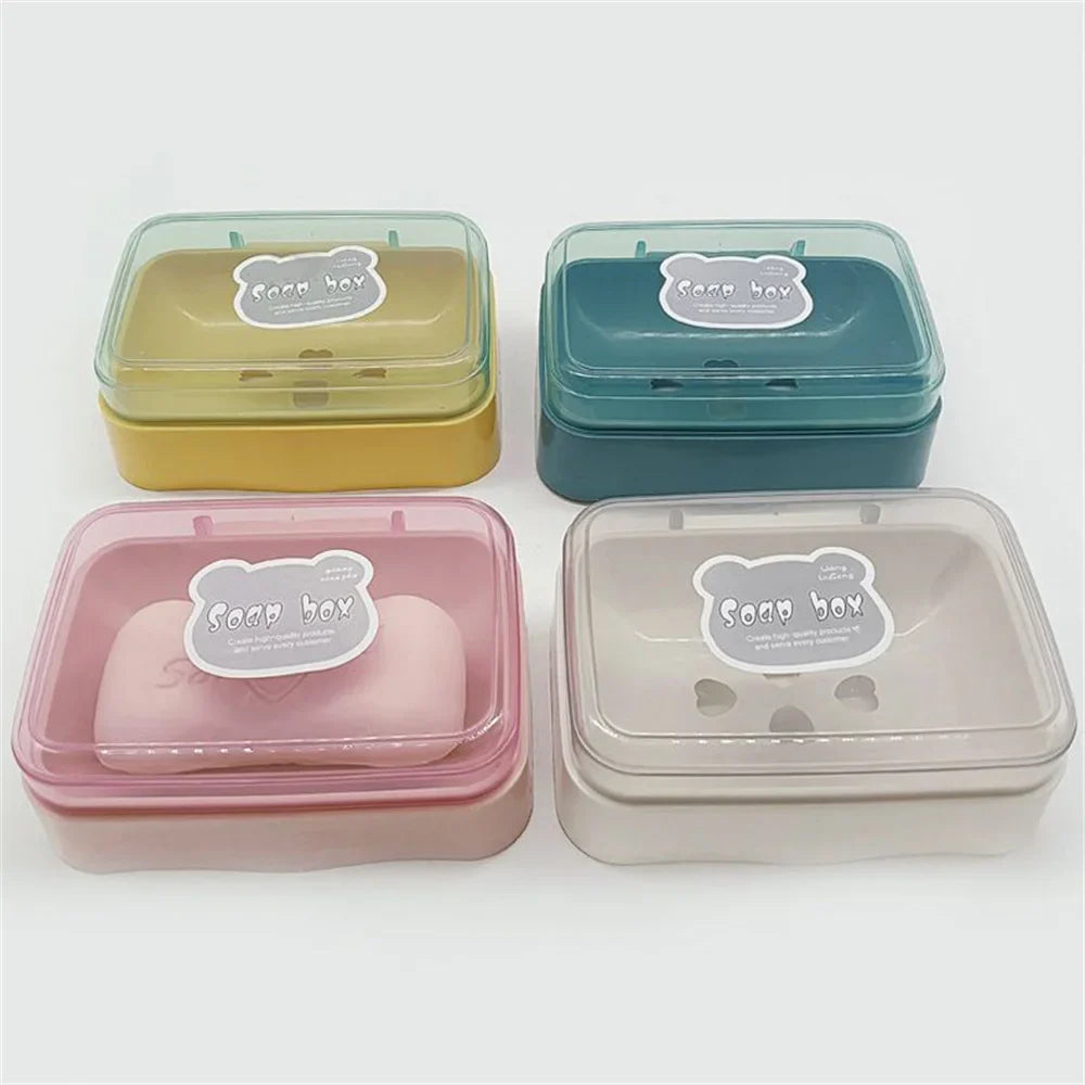 Clamshell Soap Box with Drain & Clear Lid | Cute Cartoon Design