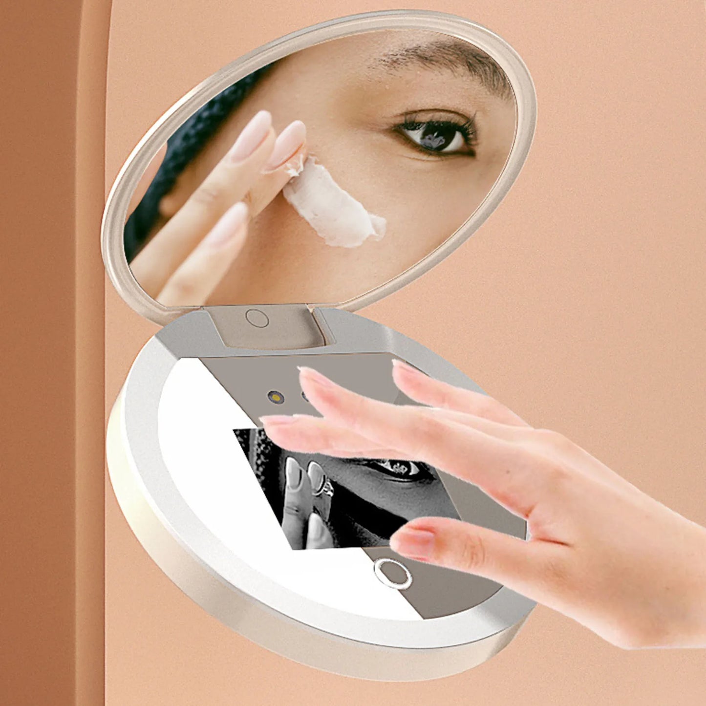 Travel Makeup Mirror UV Sunscreen Testing Camera Light 2X