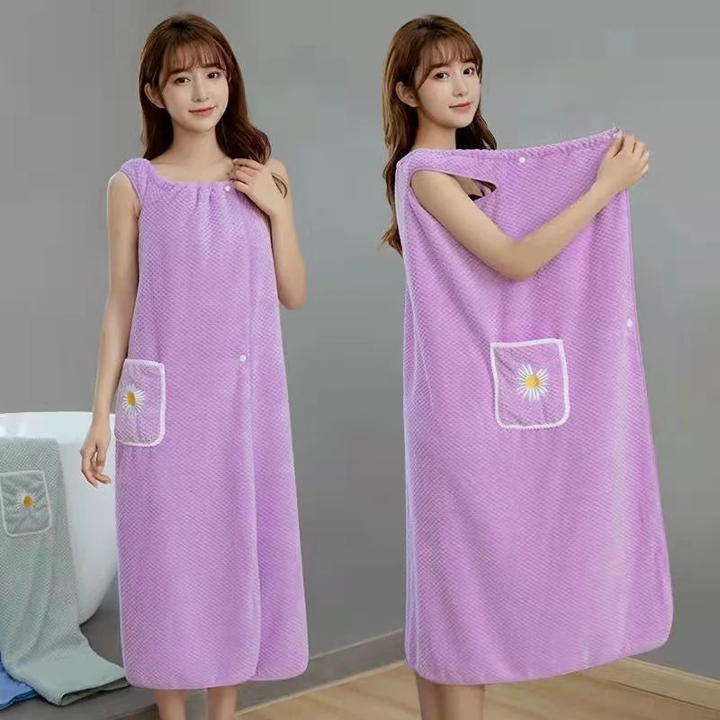 Women's Wearable Bath Towel Wrap – Quick-Dry Cotton Bathrobe