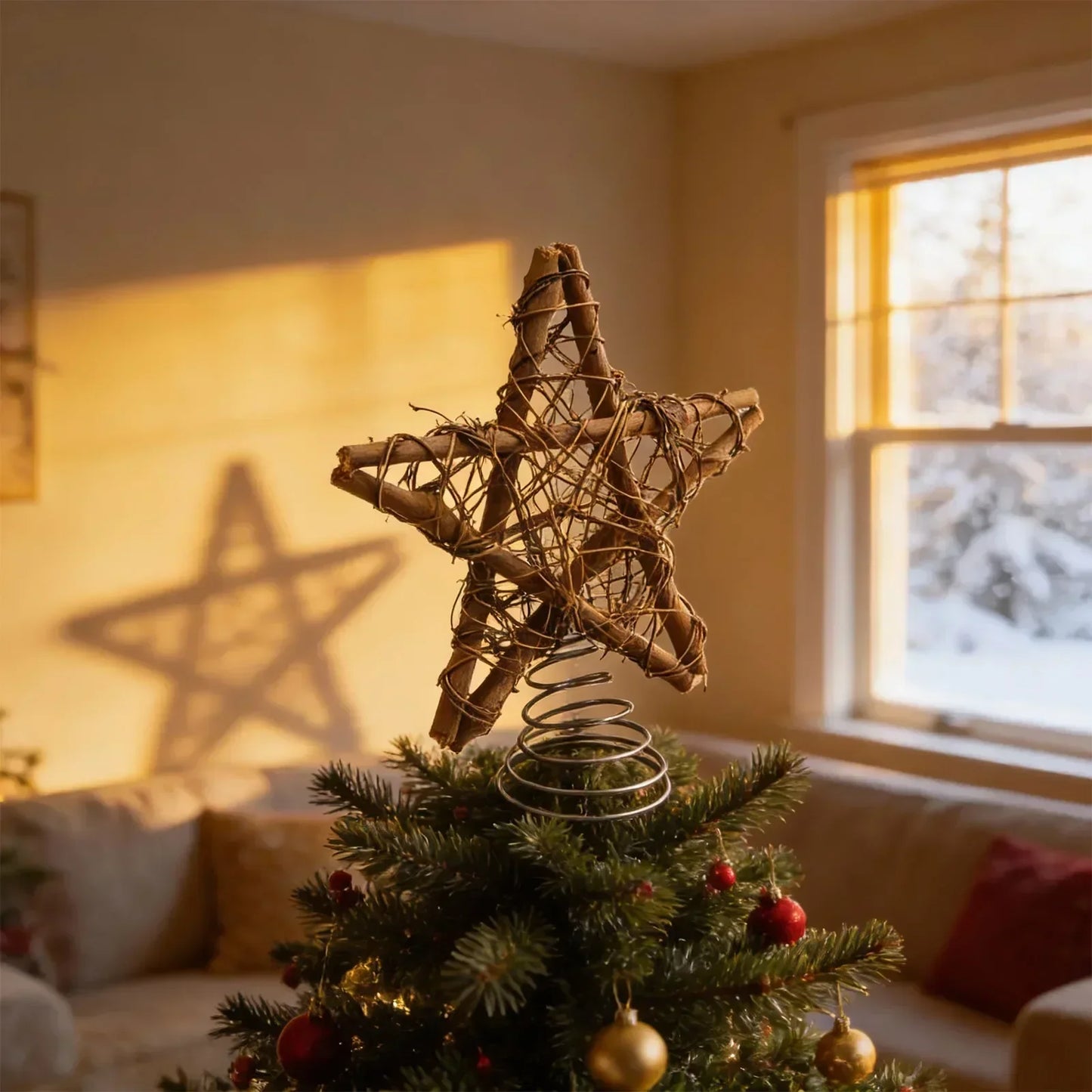 Spiral Star Christmas Tree Topper Ornament – Wood & Wire 11.5"