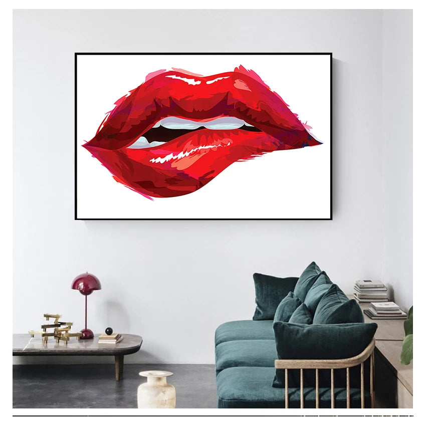 Sexy Red Lips Canvas Wall Art | Unframed Nordic Poster