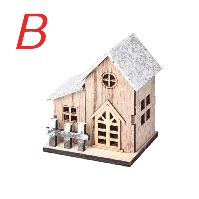 Christmas LED Light Wooden House Luminous Cabin Merry Decorations
