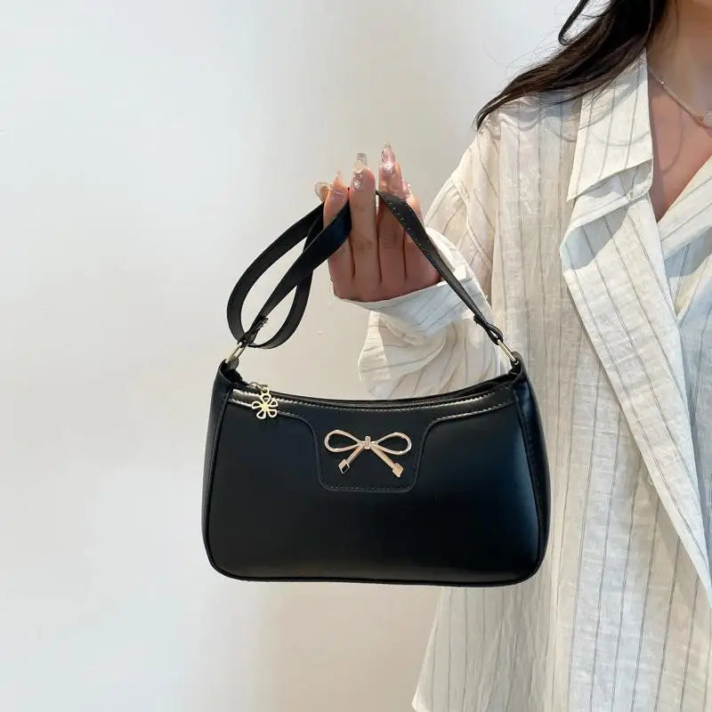 PU Leather Bow Shoulder Bag for Women | Underarm Handbag