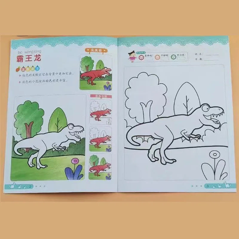 8 Books Coloring Book Adults Children Dinosaurs Young Relieve Stress
